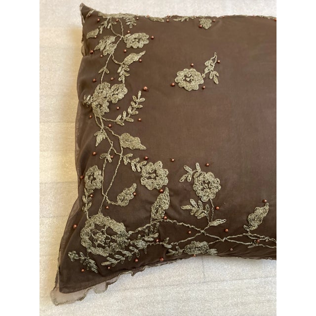 Spanish Spanish Floral Embellished Tulle Veil Decorative Pillow Sham Cover 2 Pc Set For Sale - Image 3 of 11