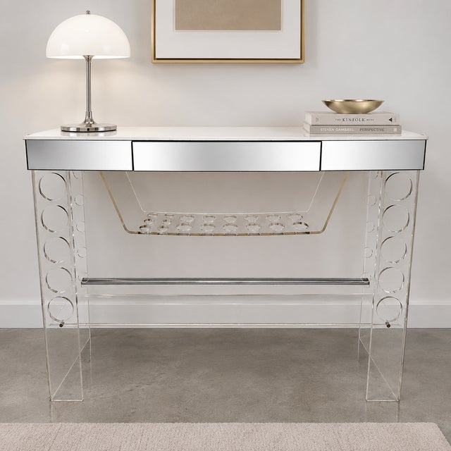 White Vintage Lucite & Mirrored Bar With White Laminate Top by Luigi Bardini For Sale - Image 8 of 9