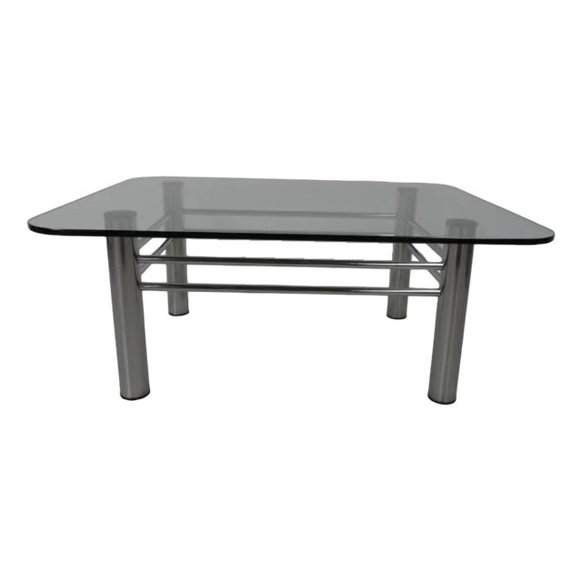 Vintage Chrome with Glass Coffee Table, 1970s For Sale