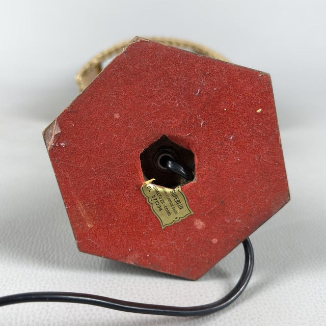 Vintage Brass and Wood Table Lamp with Beige Fabric Shade, 1960s For Sale - Image 10 of 13