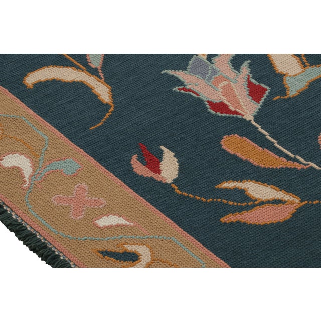 2010s Vintage Arraiolos Runner Rug in Blue With Floral Patterns, From Rug & Kilim For Sale - Image 5 of 6