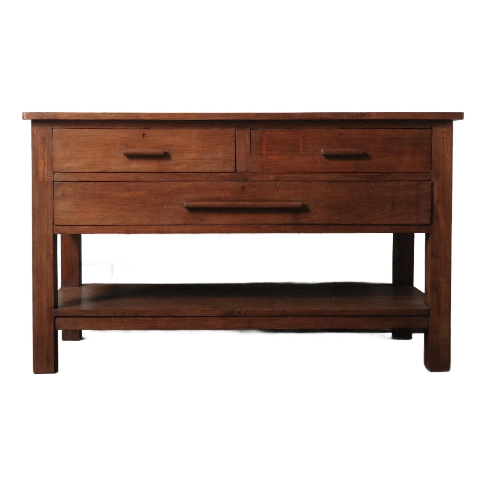 Late 20th Century Solid Wood Three-Drawer Work Table With Lower Shelf ...