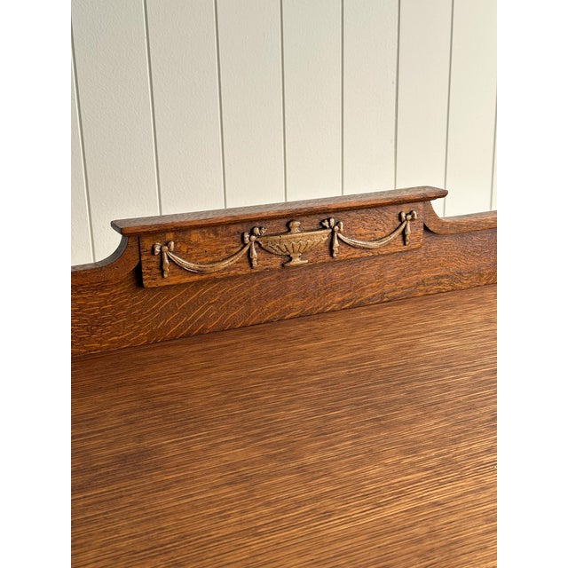 Late 19th Century Antique Quarter Sawn Oak Console Table With Carved Gallery Back For Sale - Image 5 of 17