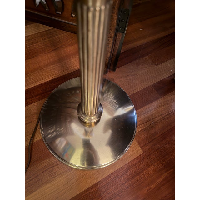 1950s Vintage Ralph Lauren Style Old Money Neoclassical Brass Glass Floor Lamp For Sale - Image 5 of 8