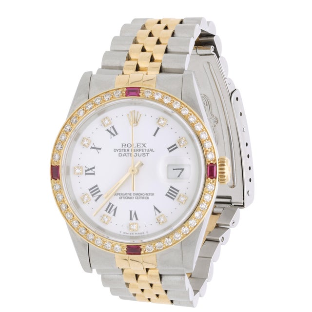 Rolex Rolex Datejust 16233 Two Tone Steel-18k Gold Ruby Diamond Bezel Vintage Watch For Sale - Image 4 of 17