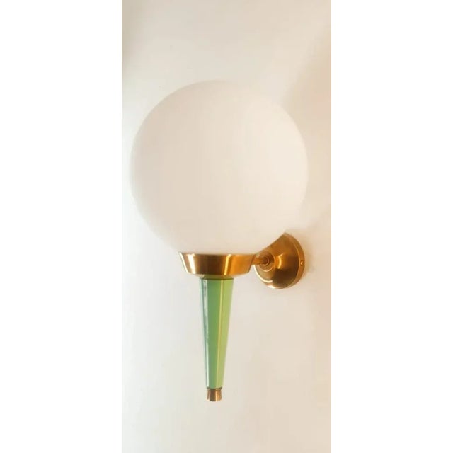 Stilnovo Greenish Gold Wall Light with White Sphere For Sale - Image 4 of 12