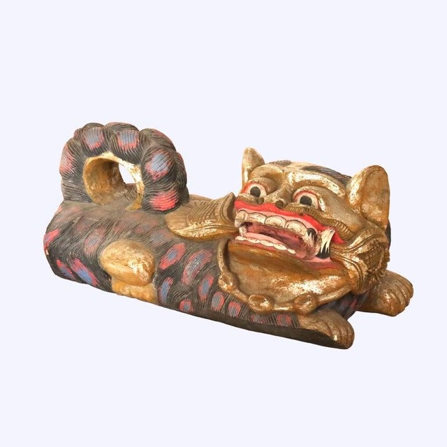 20th Century Large Chinese Polychromed Carved Wood Foo Dogs - a Pair For Sale - Image 11 of 17