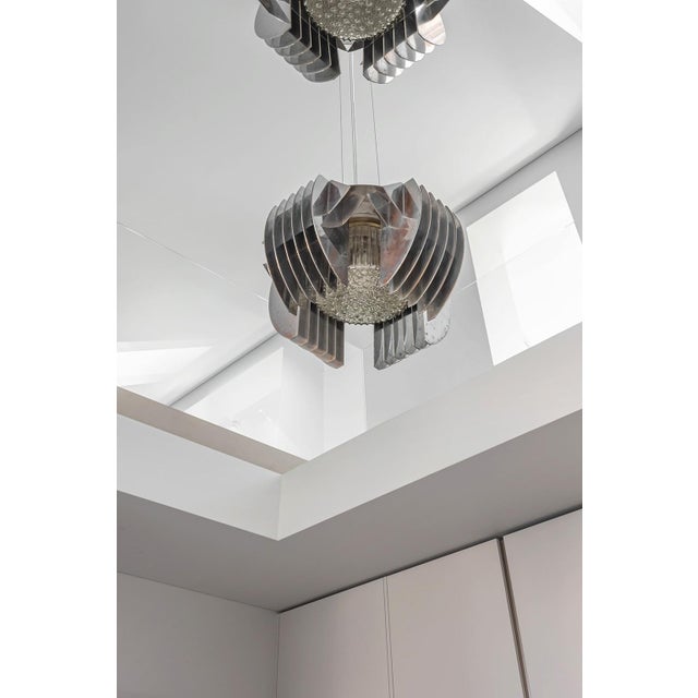 Brutalist Aluminium Ceiling Light with Handmade Textured Glass, 1980 For Sale - Image 10 of 14