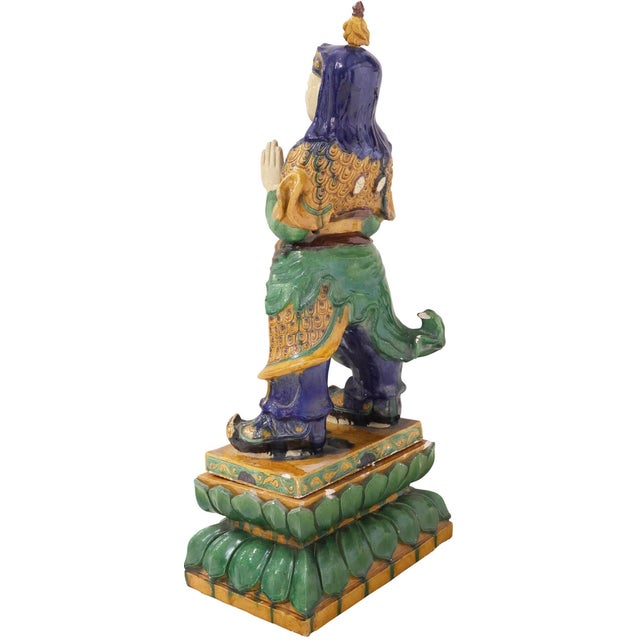 Large Old Chinese Sancai Glazed Pottery Ming Guardian Warrior Figure Statue For Sale In Dallas - Image 6 of 9