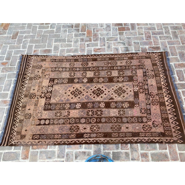 Vintage Afghan Handwoven Sheep Wool Kilim Rug For Sale - Image 9 of 11