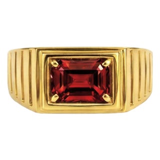 Art Deco Signet Ring for Men With Garnet, Silver, Gold, Size 10 For Sale