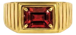 Art Deco Signet Ring for Men With Garnet, Silver, Gold, Size 10