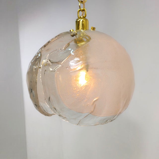 Mid-Century Modern Brutalist Murano Glass Light with Brass Frame from Kaiser Leuchten, 1970s For Sale - Image 3 of 9