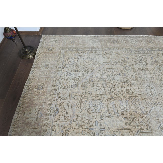 1970s Vintage Persian Handmade Wool Cotton Beige Area Rug For Sale In San Francisco - Image 6 of 11