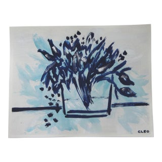 Abstract Impressionist Floral Still Life Original Painting Blue Tulips by Cleo Plowden For Sale