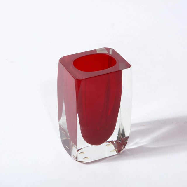 Red Mid-Century Modern Handblown Cardinal Murano Glass Vase For Sale - Image 8 of 12
