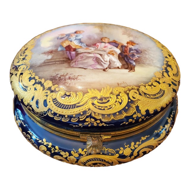 Mid 19th Century Antique Sevres Signed Imperial Palace Jewel Box Gold Overlay For Sale