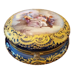 Mid 19th Century Antique Sevres Signed Imperial Palace Jewel Box Gold Overlay
