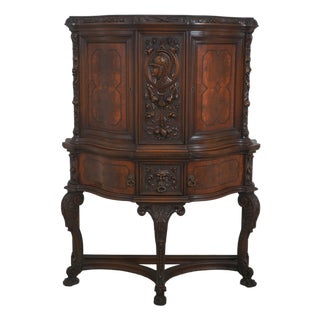 Vintage French Renaissance Carved Walnut China Cabinet For Sale