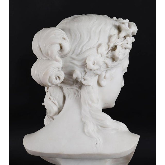 Eugene-Antoine Aizelin, Antique Bust of a Grecian Lady, 19th Century, Carrara Marble For Sale - Image 3 of 18