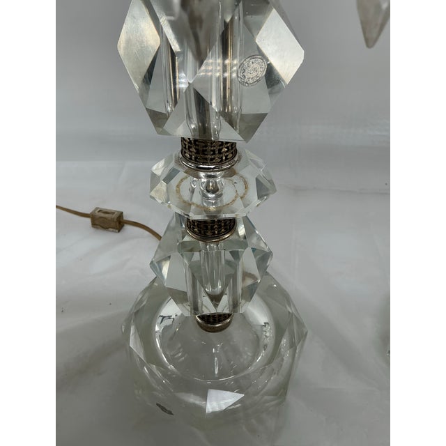 Pair of Vintage Hurricane Cut Crystal Table Lamps For Sale - Image 10 of 12