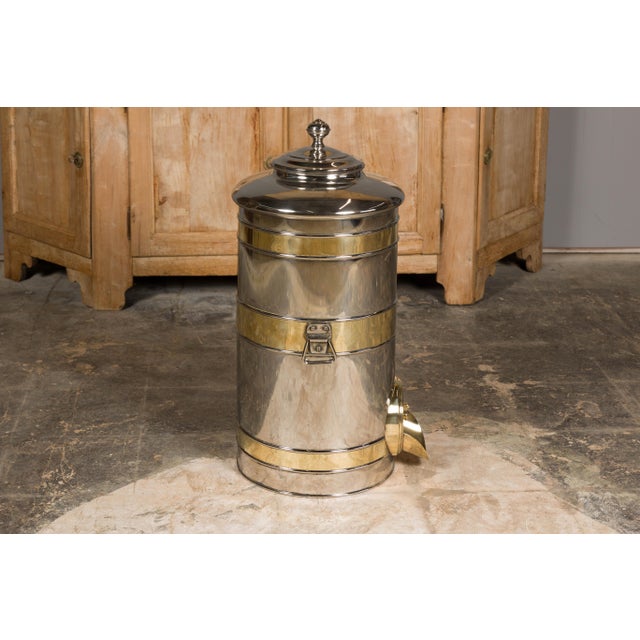 French Turn of the Century Steel and Brass Coffee Bean Dispenser, circa 1900 For Sale - Image 4 of 12