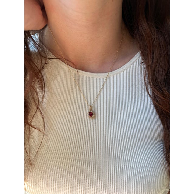 Cushion Rhodolite Garnet Pendant With Earth Mined Diamonds in Solid 14k Gold For Sale - Image 4 of 10