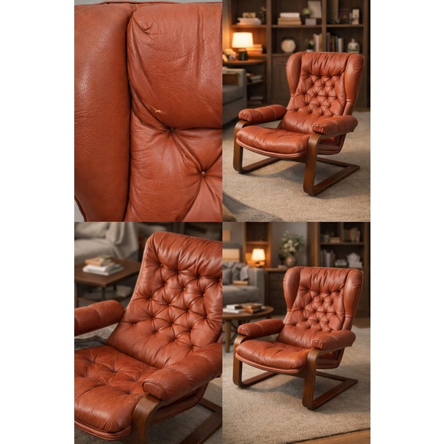 Brown Ear-Patch Chair in Mouled Wood, 1960s For Sale - Image 8 of 8