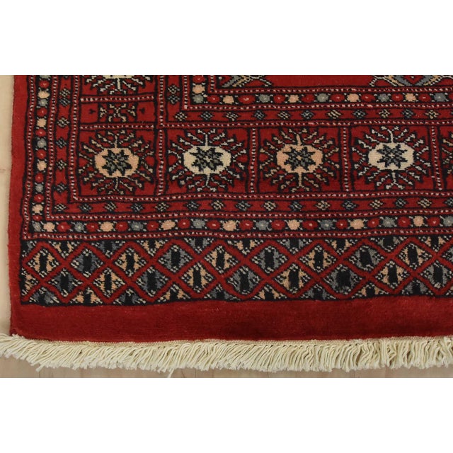 Bokhara Rug 4’1” X 6′ Red Wool Tribal Hand-Knotted Oriental Carpet For Sale - Image 9 of 12