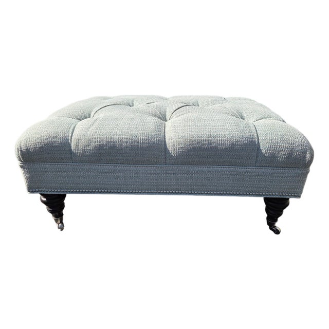 1990s Ethan Allen Anton Chesterfield Style Ottoman Bench Hobb Nail Foot Stool For Sale