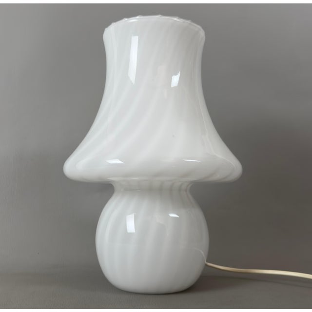 Vintage Space Age Mushroom Swirl Table Lamp in Murano Opal Glass, 1970s For Sale - Image 11 of 11