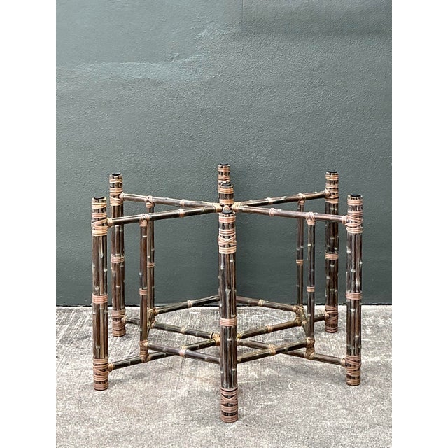 Mid-Century Modern Vintage Bundled Rattan Dining Table Pedestal After McGuire For Sale - Image 3 of 12