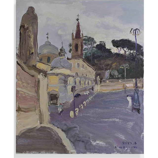 Early 21st Century Wang Cun Yu, View of Trinità dé Monti, Rome, 2017, Oil Painting on Canvas For Sale - Image 5 of 5