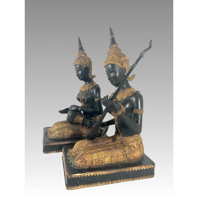 Vintage Thai Bronze & Gilt Female Figure, the Klong Yao Musician Statue / Sculpture For Sale - Image 13 of 13