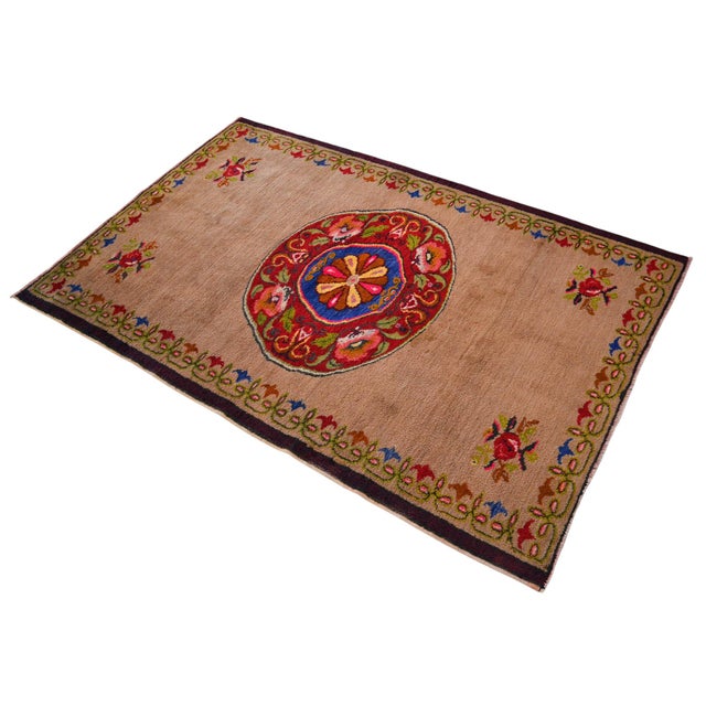 Camel 1960s Handmade Area Rug Turkish Rug Natural Camel Wool Rug 4′8″ X 7′3″ For Sale - Image 8 of 12