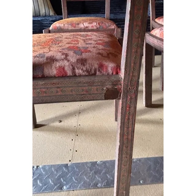 Mid Century Anglo Indian Style Decoupage Wood Dining Chairs With Patterned Paper and Lacquered Overlay For Sale - Image 12 of 16