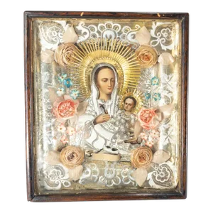 19th Century Spanish Colonial Religious Icon Retablo in Shadowbox