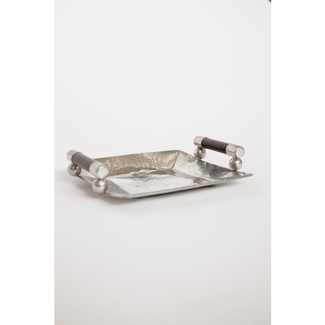 Mid-Century Modern Hammered Pewter Tray with Wooden Handles from Schohaus, 1970s For Sale - Image 3 of 10
