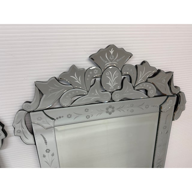 2010s Venetian Cut + Etched Glass Gypsy Wall Mirrors, Pair For Sale - Image 5 of 12