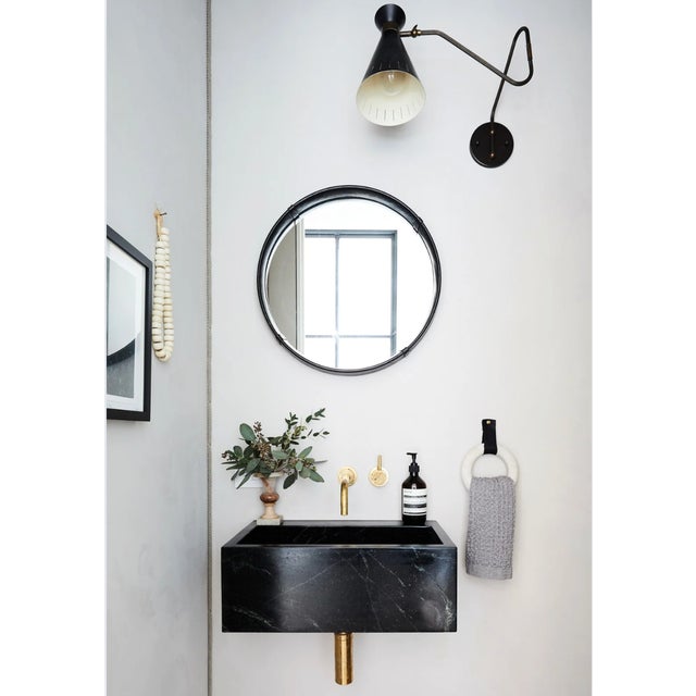 Vintage Jacques Adnet Faux Leather Mirror, 1950s -- a timeless, elegant, & distinguished classic. Unmarked