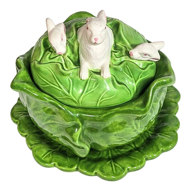 Cabbage and Bunny Turreen and Platter- Set of Two of Two For Sale