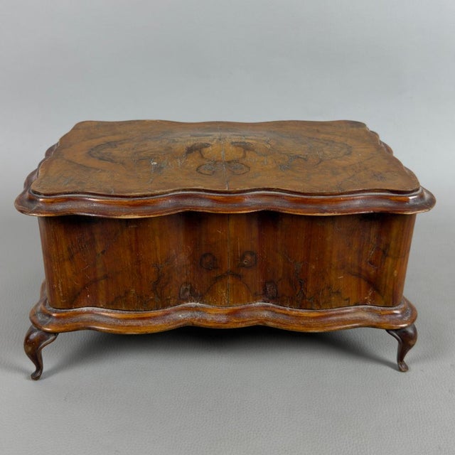 Chippendale Jewelry Box in Padded Burl Wood For Sale - Image 4 of 13
