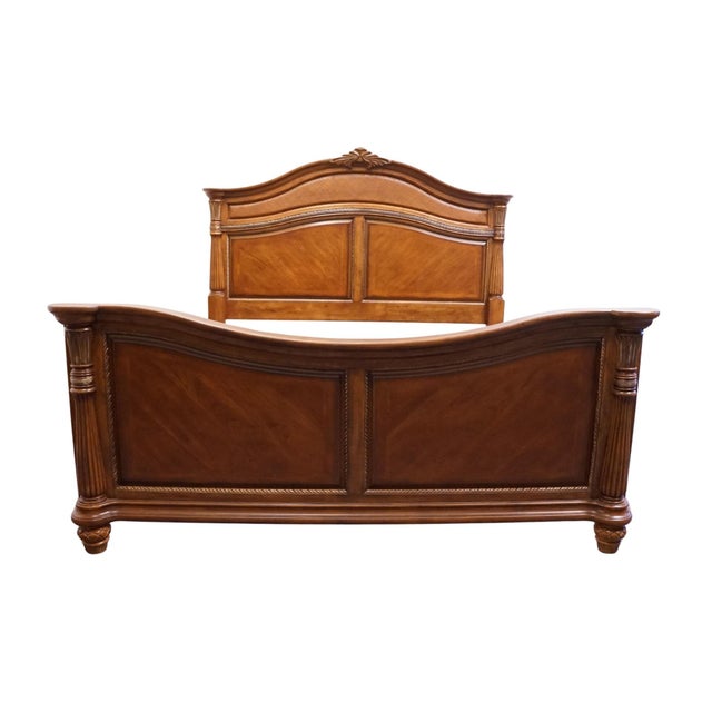 Contemporary Kevin Charles Cherry Contemporary Traditional Empire Style King Size Bed For Sale - Image 3 of 9