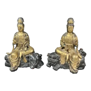 Late 20th Century Chinese Art Pair of Gold Gilt Bronze Quan Yin Sculpture