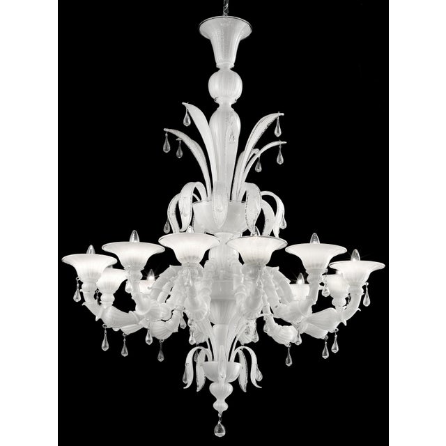 Venetian White “Ca’ Rezzonico” Murano Glass Chandelier With Transparent Little Drops. For Sale - Image 6 of 6