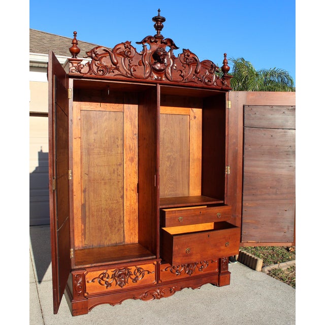 Monumental 19th Century Rococo Revival Bedroom Set – Hand Carved Queen Bed & Armoire – Museum Quality For Sale - Image 14 of 18