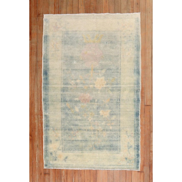 Beige Early 20th Century Powder Blue Chinese Rug - 3'2" x 4'9" For Sale - Image 8 of 18
