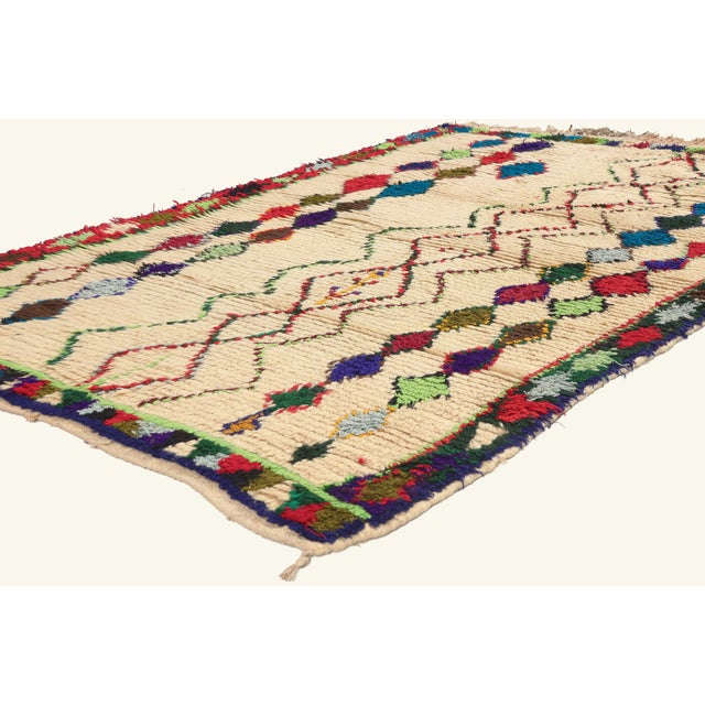 22059 Vintage Azilal Moroccan Rug, 03'11 x 06'02. The Guardian's Ascent: A Vintage Azilal Moroccan Rug of Sacred Renewal...