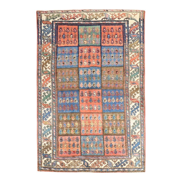 Antique Garden Box Persian Bakhtiari Scatter Rug - 3'3" x 4'10" For Sale