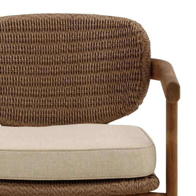 2020s Modern Brown Faux Wicker & Teak Outdoor Arm Chair For Sale - Image 5 of 7